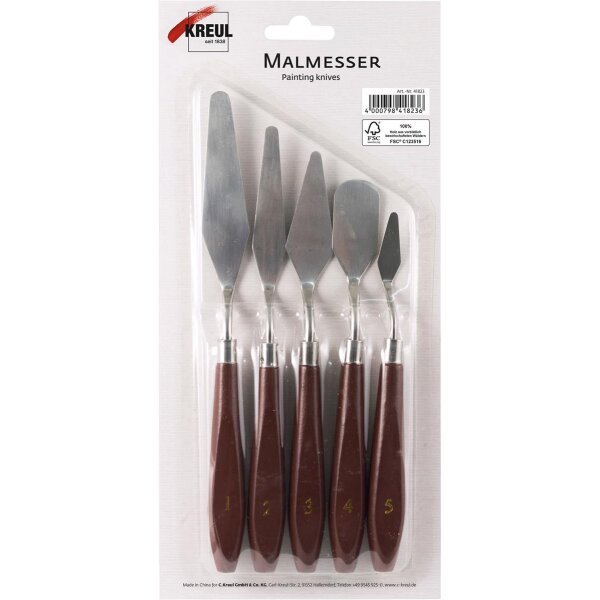 KREUL 41823 Malmesser 5er Set mit Metallklingen und Holzgriffen