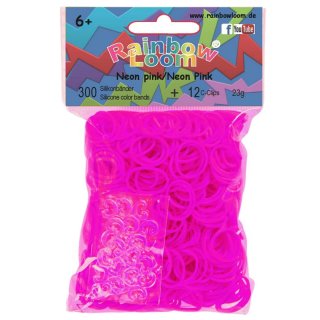 Rainbow Loom® Silikon Gummibänder 300tlg mit 12 Clips neonpink