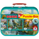 Schmidt Spiele 56495 Dinos, Puzzle-Box, 2x60, 2x100 Teile im Metallkoffer