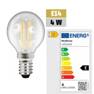 McPower - LED Filament Tropfenlampe McShine "Filed", E14, 4W, 470lm, warmweiß