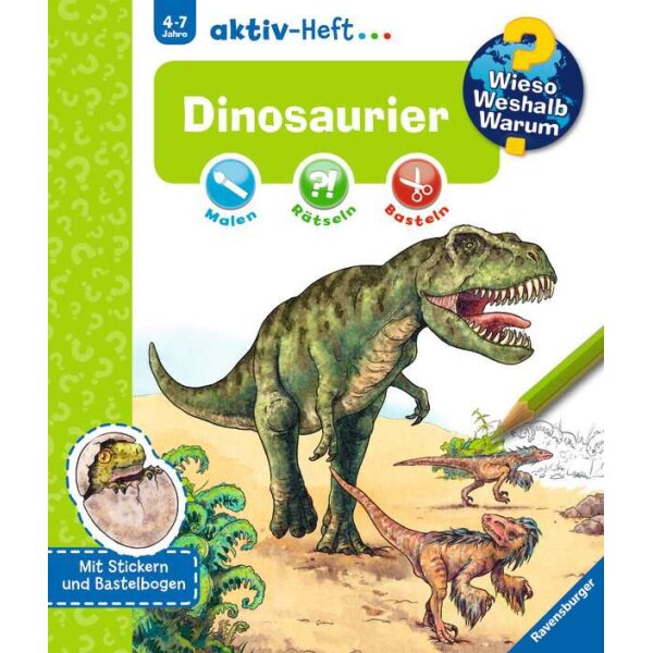 Ravensburger 32696 Wieso Weshalb Warum Aktiv-Heft Dinosaurier mit Dinosaurier-Motiven auf dem Buchcover