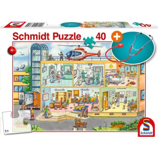Schmidt Spiele 56374 Im Kinderkrankenhaus, 40 Teile, mit Add-on (Stethoskop)