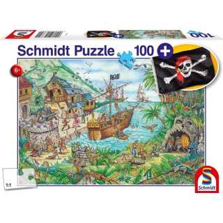 Schmidt Spiele 56330 In der Piratenbucht, 100 Teile, mit Add-on (Piratenflagge)