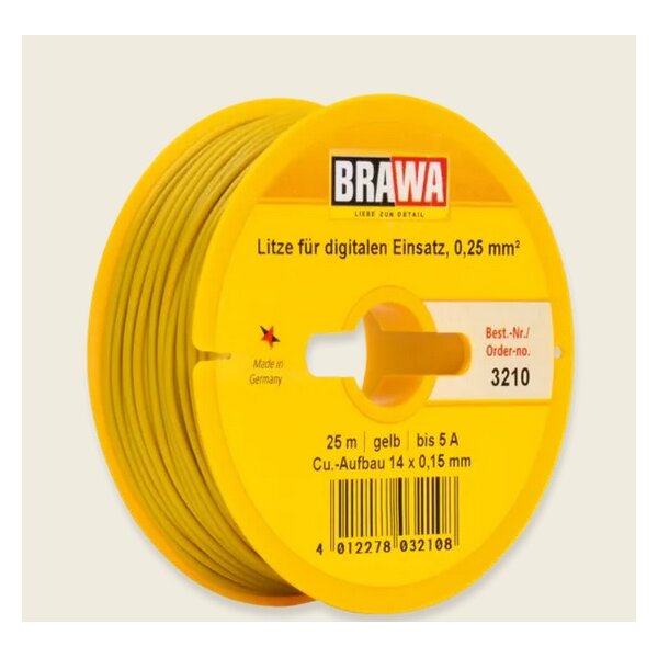 Brawa 3210 Wire 0,25 mm², 25 m drum, yellow