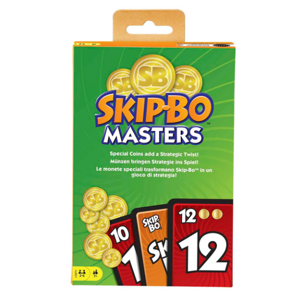Mattel HJR21 Skip-Bo Masters Kartenspiel Verpackung mit Spezialkarten