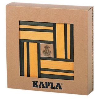 KAPLA 700503 Holzplättchen, 40er Box, 20 gelb und 20 grün + Buch
