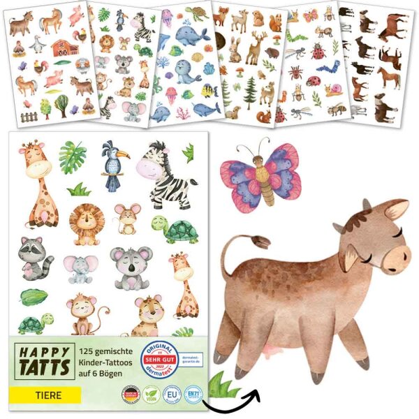 TT735 Happy Tatts, Kinder-Tattoos Tiere (125 Stk.)