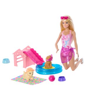 MATTEL JBF35 Barbie Puppy Pool Party - Aloha Blonde