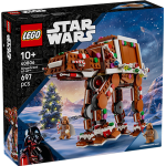 Der LEGO 40806 Star Wars Lebkuchen AT AT mit Darth Vader Minifigur im Lebkuchen-Outfit und weihnachtlicher Inneneinrichtung ist detailreich dargestellt.