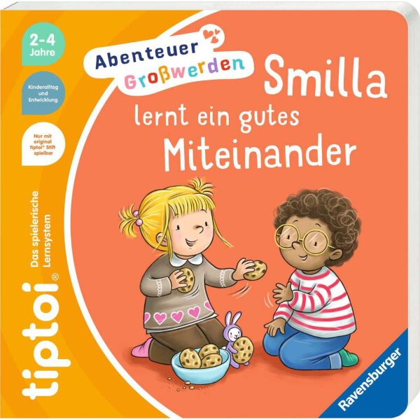 Ravensburger tiptoi® 49307 Smilla lernt ein gutes Miteinander mit Buchcover und Smilla im Kindergartenalltag
