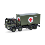HERPA 747219-002 Iveco Trakker 8x8 Bundeswehr truck with 20 ft. container in olive green, detailed H0 scale military model.