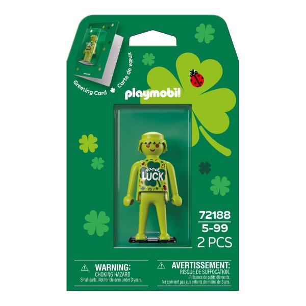 PLAYMOBIL 72188 Good Luck Greeting Card with PLAYMOBIL figure, transparent display stand and space for a personal message