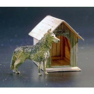 Dog house, Deutscher Schäfferund mit Hundehütte